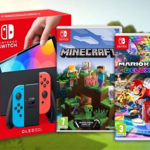 NINTENDO Switch OLED, Mario Kart 8 Deluxe & Minecraft Bundle